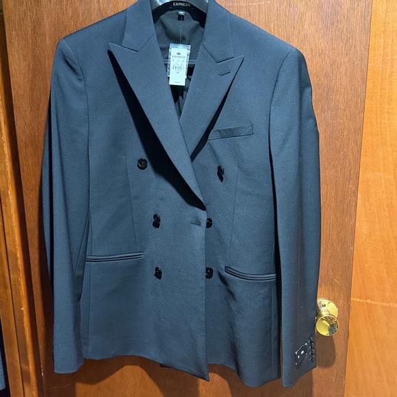 Express Men's Double-Breasted Black Suit Blazer - Picture 2 of 5